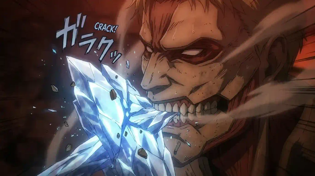Jaw Titan breaking the War Hammer Titan crystal cocoon