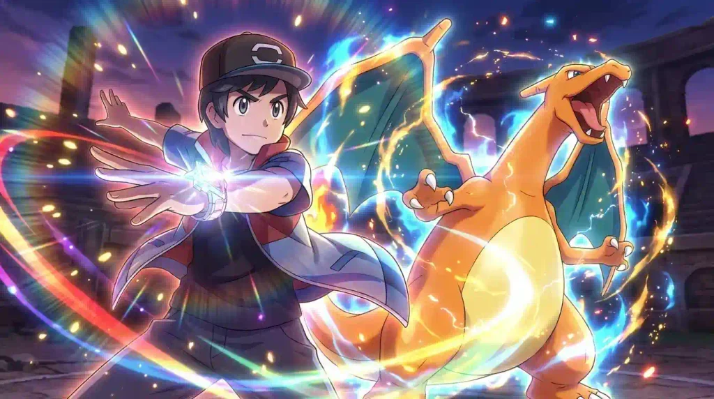 Pokémon Trainer performing a Z-Move pose with a glowing Z-Ring