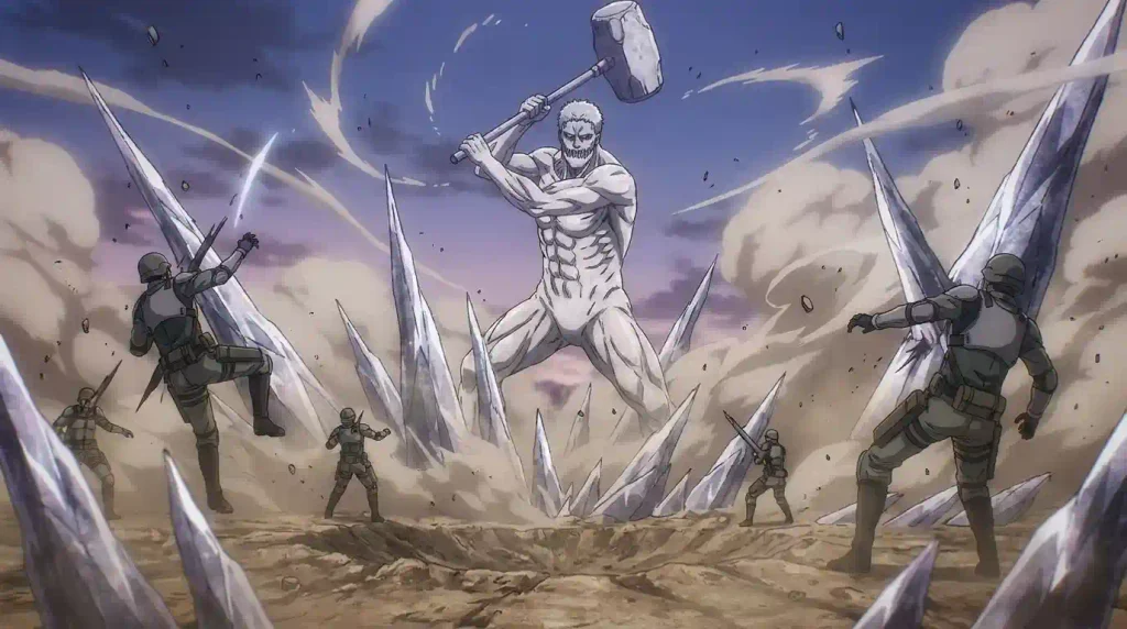 War Hammer Titan creating ground spikes during a battlefield attack