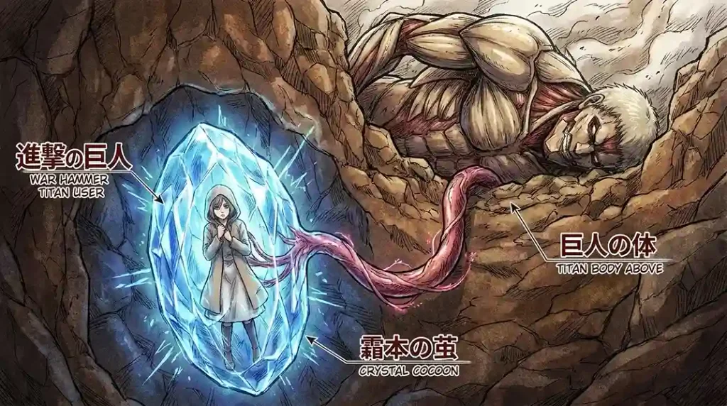 War Hammer Titan user controlling the Titan from an underground crystal cocoon