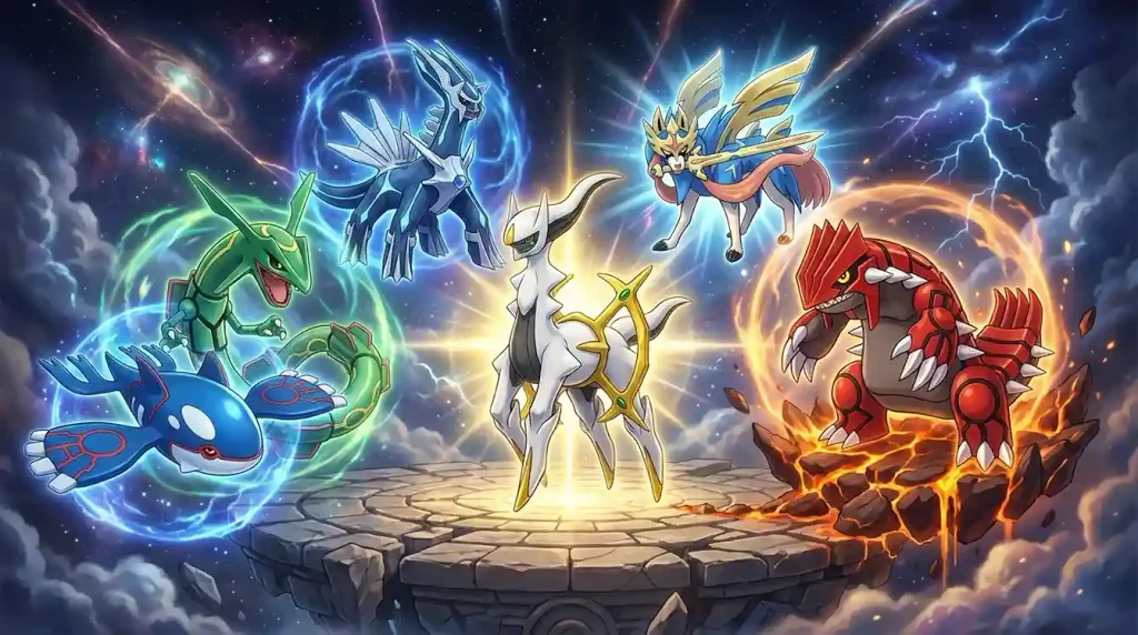 Legendary Pokémon including Arceus Rayquaza Kyogre Groudon Dialga and Zacian