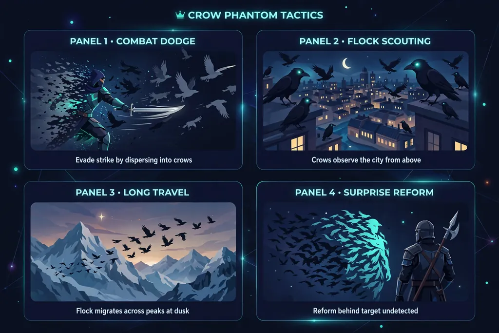 Infographic: combat dodge, flock scouting, long-distance travel, and surprise reform