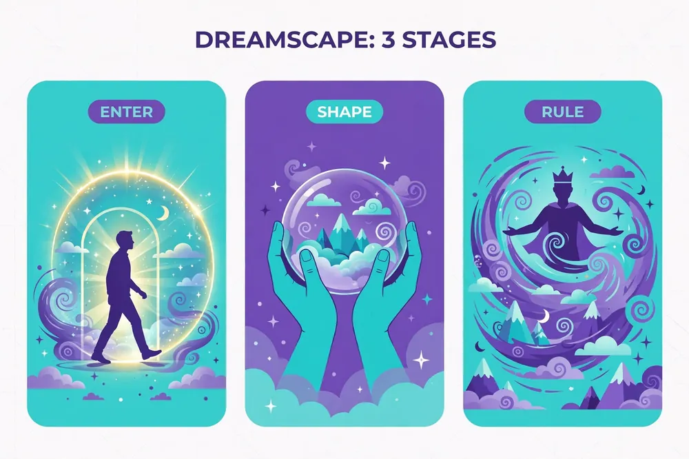 Infographic: the three moves of dream manipulation, enter, shape, rule