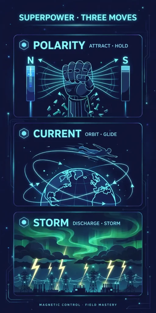 Infographic: the three moves of geomagnetic manipulation, polarity, current, storm