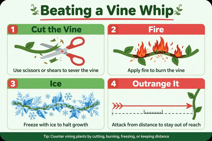 Infographic: counters to a vine whip, cut the vine, fire, ice, outrange